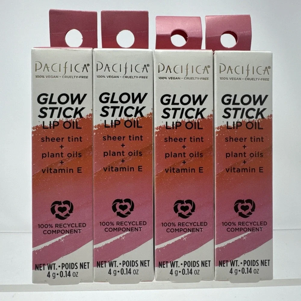 4 Glow Stick Lip Oil by Pacifica Rosy Glow Sheer Tint Plant Oils Vitamin E
